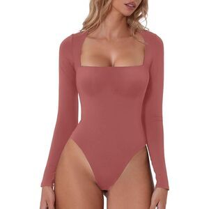 Sexy Square‎ Neck Body Suit Long Sleeve Size S (4407)